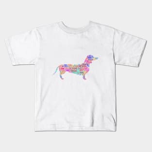 Dog Sausage Dachshund Dash Animal Pet Text Word Cloud Kids T-Shirt